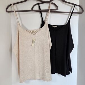 2 Madewell tank tops drapey adjustable spaghetti strap oatmeal black